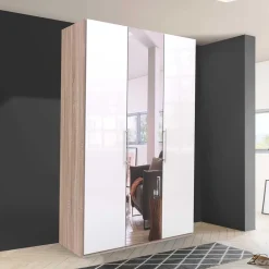 Weißer Kleiderschrank mit Spiegel mittig - Bosays