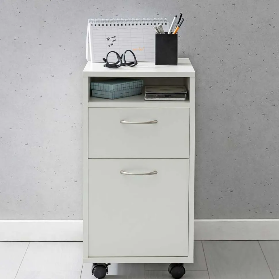 Weißer Rollcontainer mit Fach & 2 Schubladen - Hank