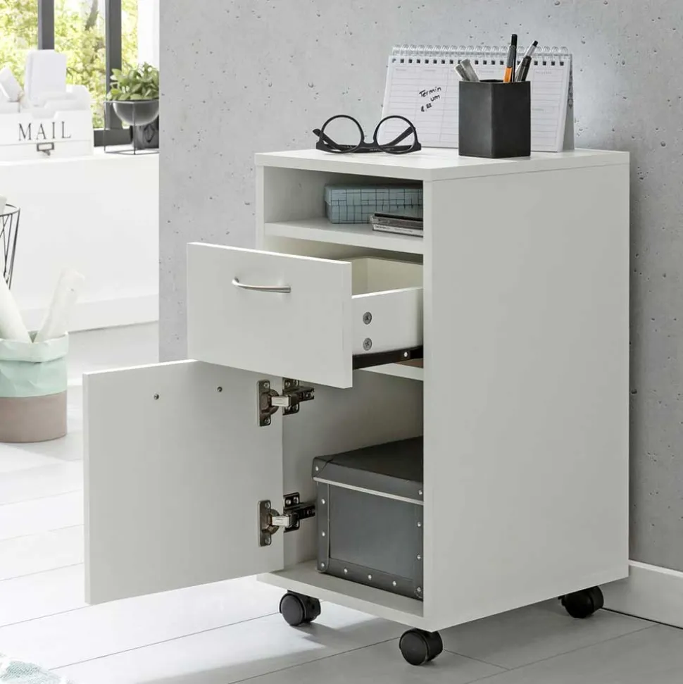 Weißer Rollcontainer mit Fach & 2 Schubladen - Hank