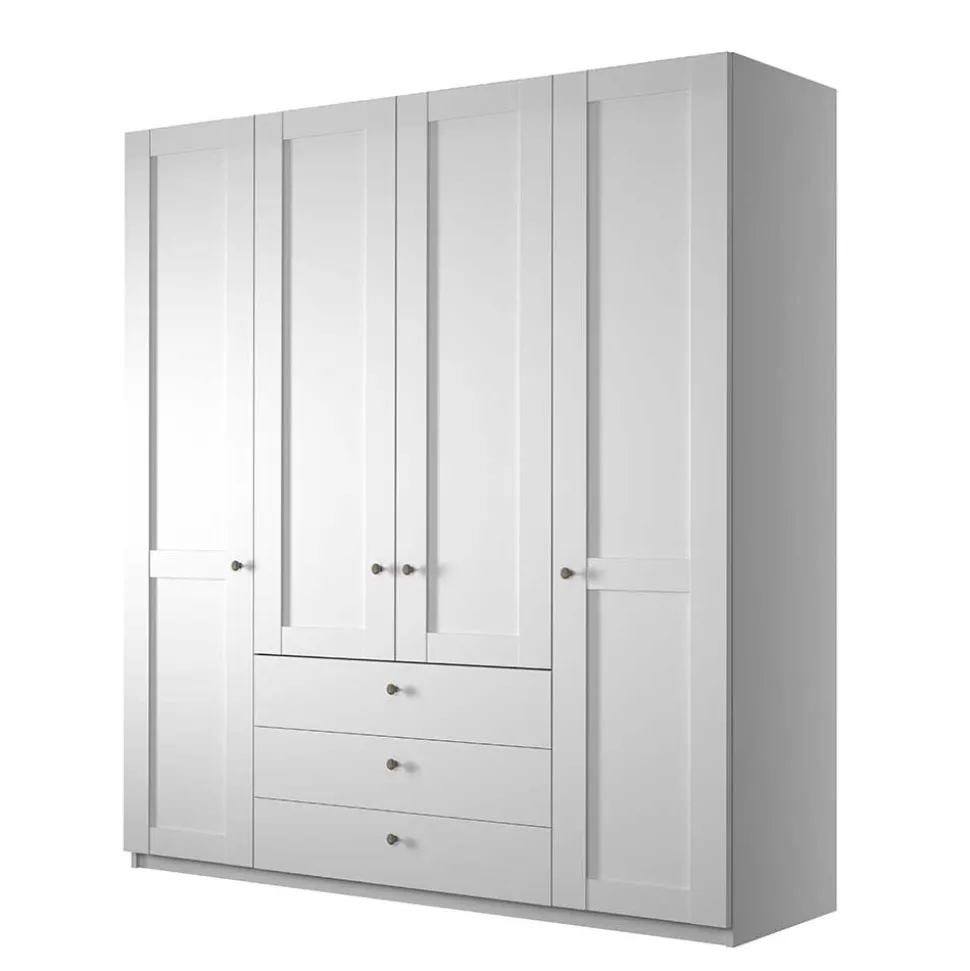 Weißer Schlafzimmerschrank 4-türig & 3 Schubladen - Flinn I