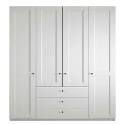 Weißer Schlafzimmerschrank 4-türig & 3 Schubladen - Flinn I