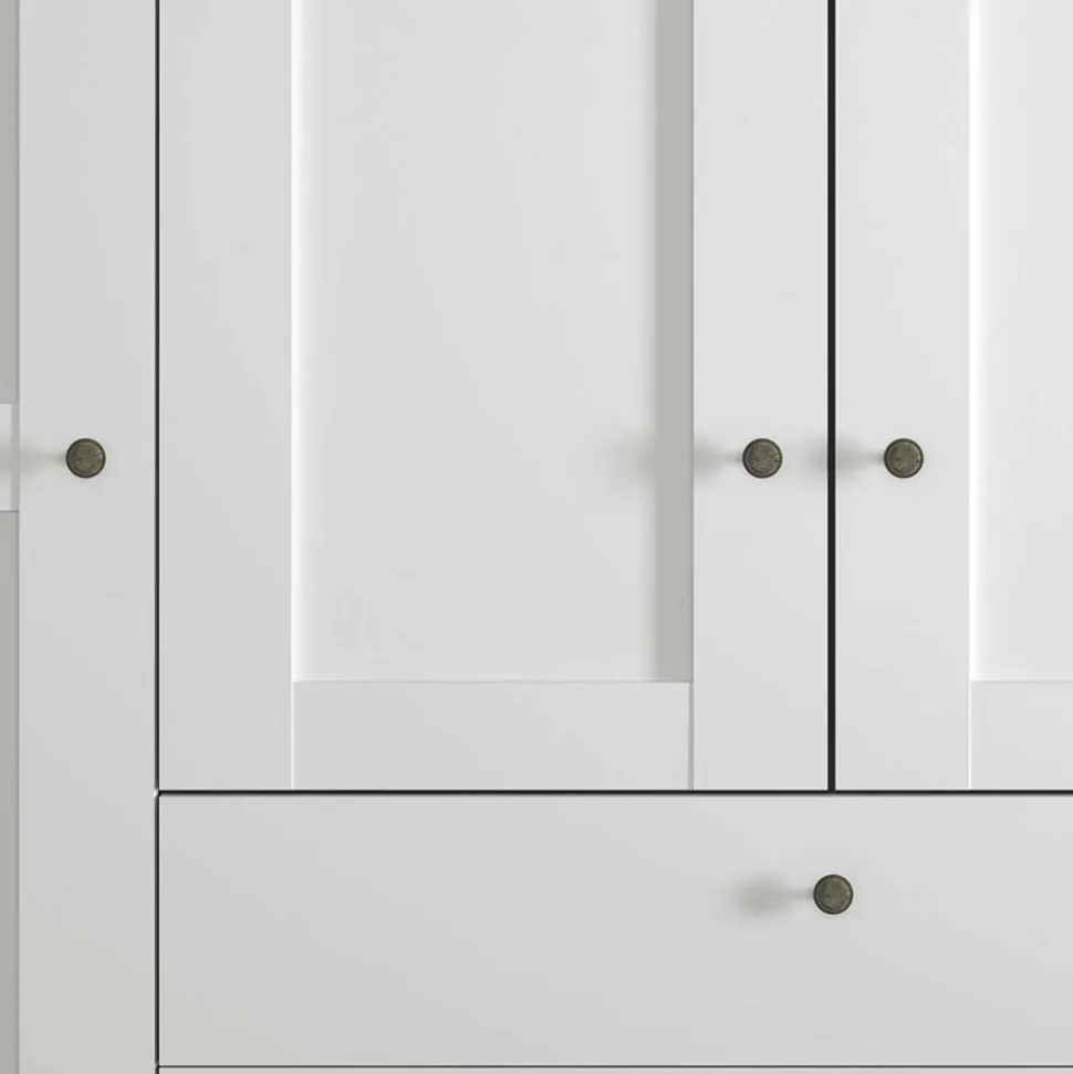 Weißer Schlafzimmerschrank 4-türig & 3 Schubladen - Flinn I