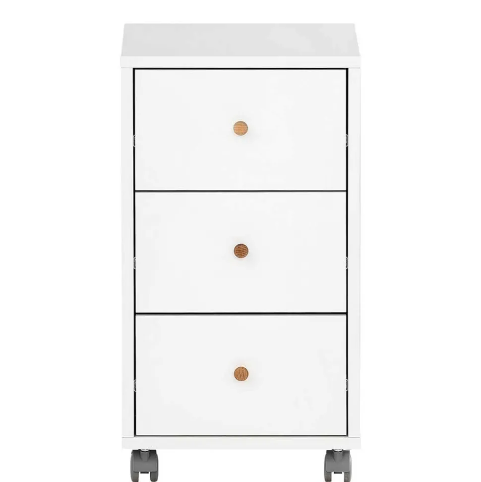 Weißer Schreibtisch-Rollcontainer mit Holzgriffen - Obtin