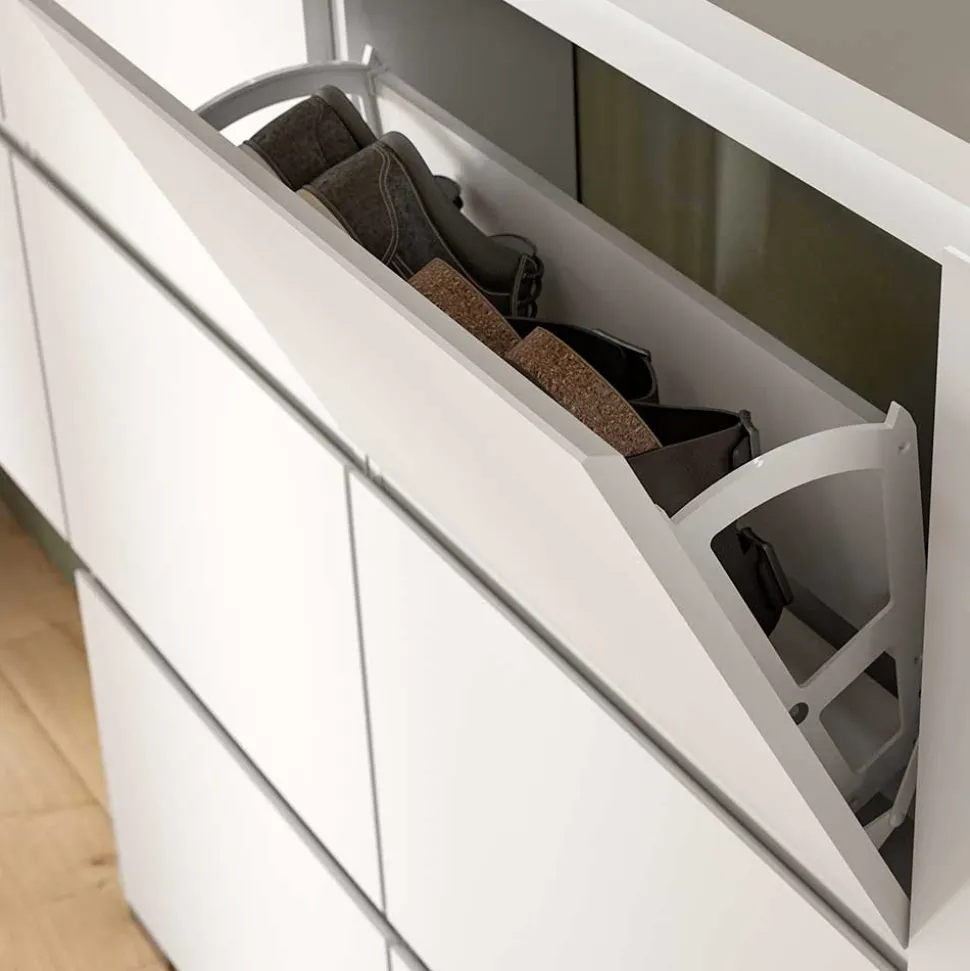 Weißer Schuhklappen-Schrank mit drei Klappen - Dany