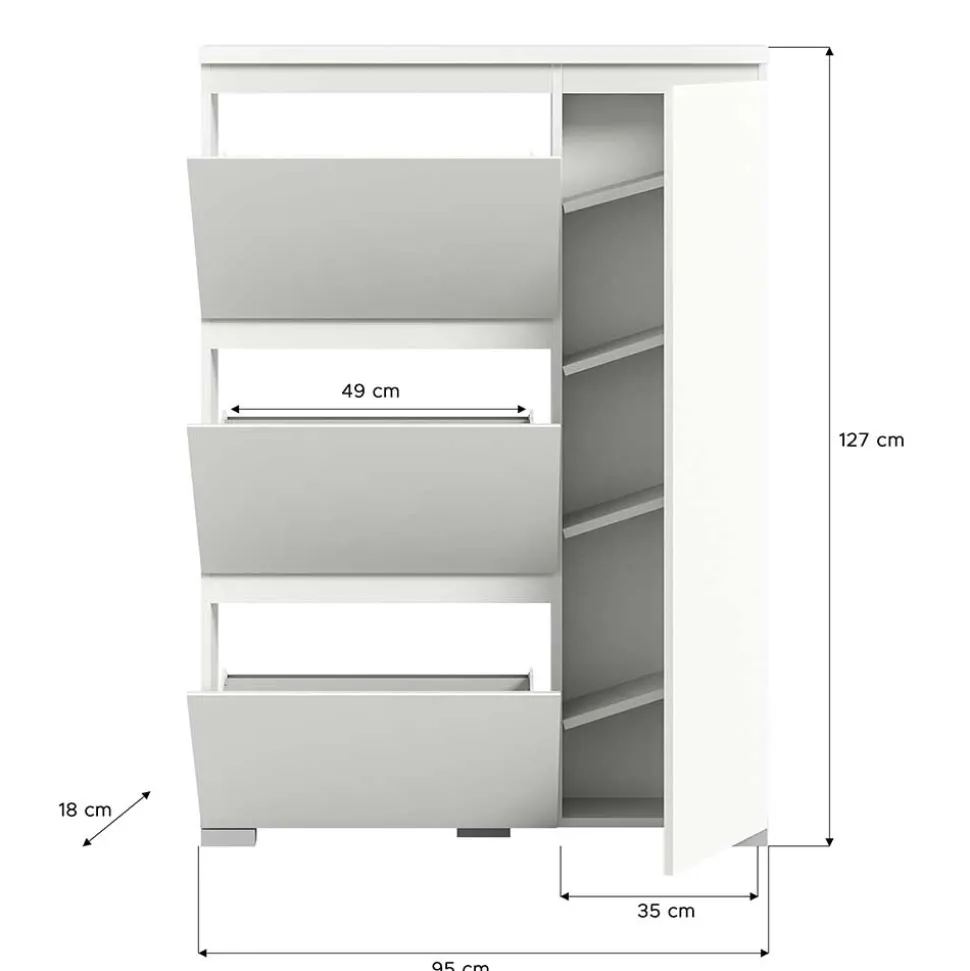 Weißer Schuhklappen-Schrank mit drei Klappen - Dany