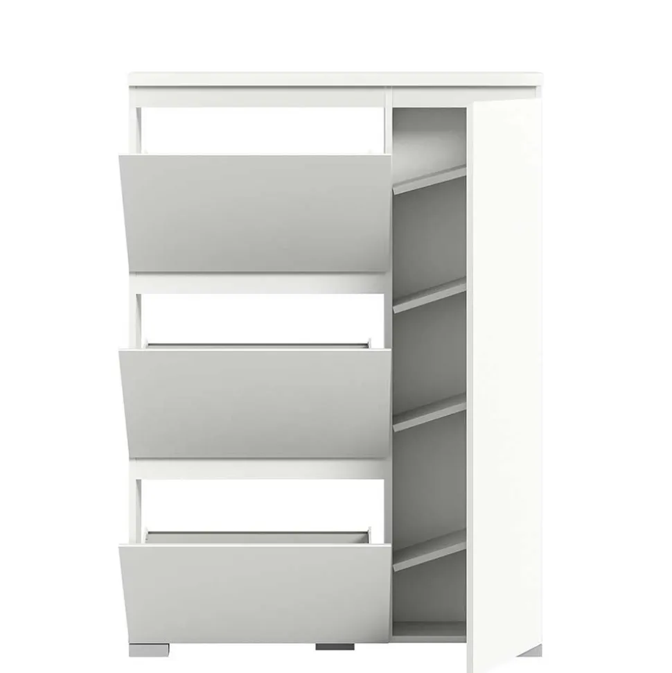 Weißer Schuhklappen-Schrank mit drei Klappen - Dany