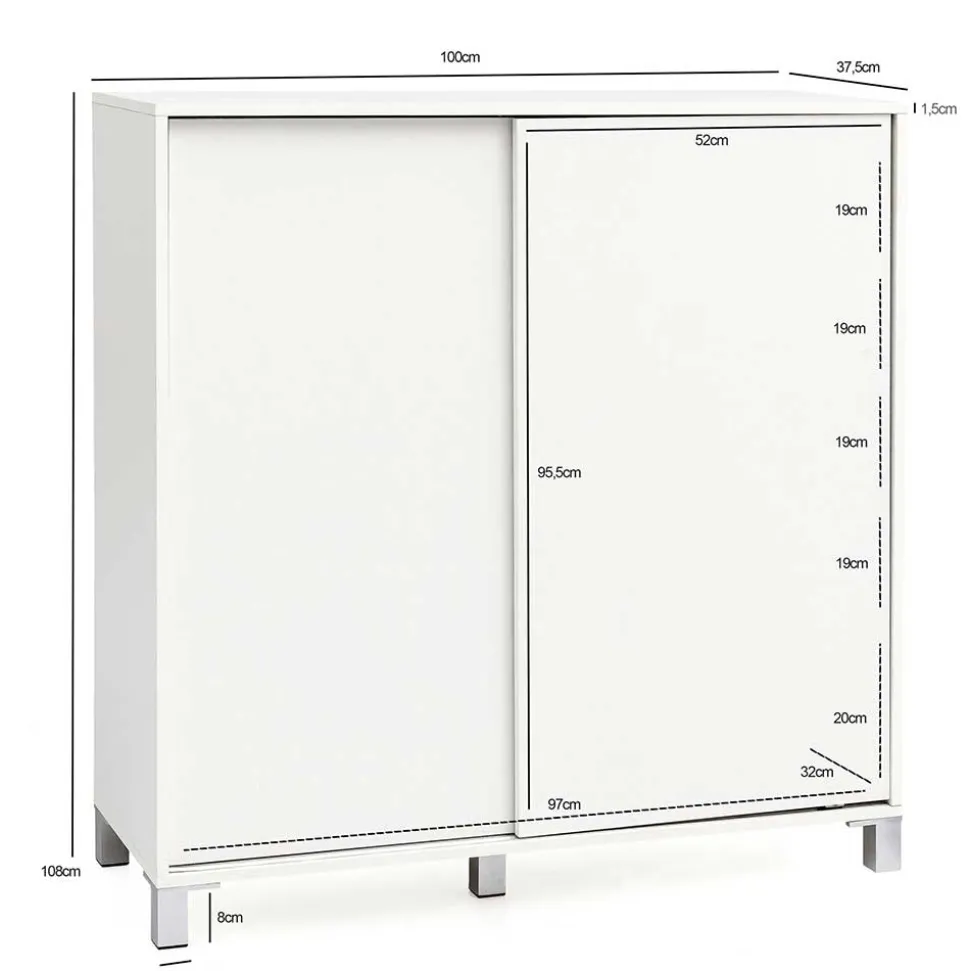 Weißer Schuhschrank mit praktischen Schiebetüren - Hank