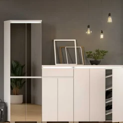 Weißer Schuhschrank mit vier Spiegeltüren - Dany