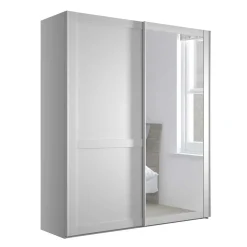 Weißer Schwebetüren-Schrank mit Spiegel - Flinn