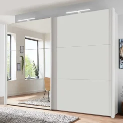 Weißer Schwebetürenschrank mit Spiegel links - Elenya