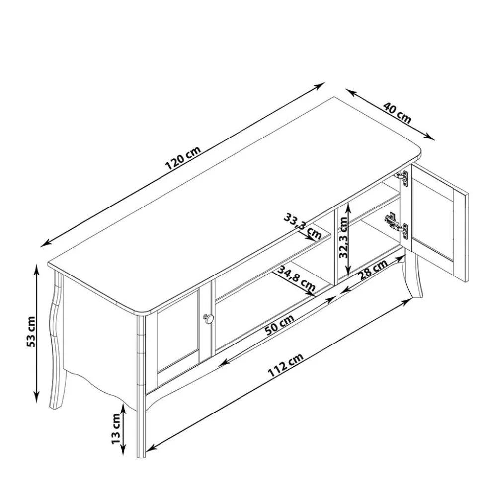 Weißer TV Unterschrank mit zwei Glastüren - Dosalino