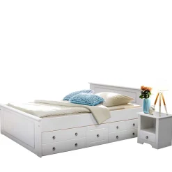 Weißes Bett & Nachttische - Velriva (dreiteilig)