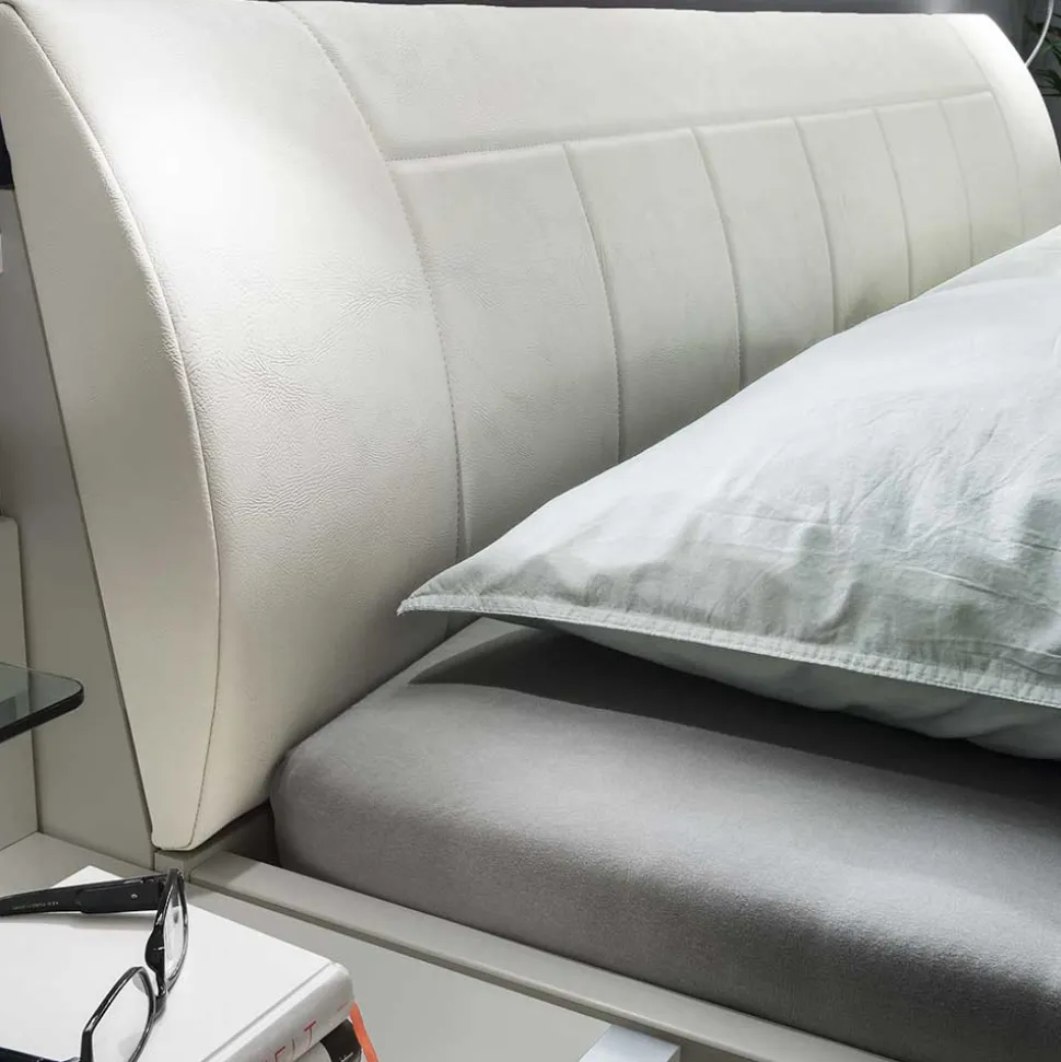 Weißes Bett mit Kunstleder-Kopfteil - Rocca