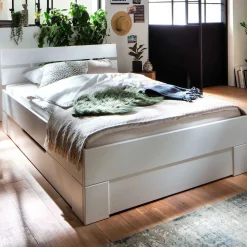 Weißes Bettgestell aus Fichte Massivholz - Snoudy