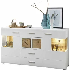 Weißes Design-Sideboard mit Glas & LED - Lisepio