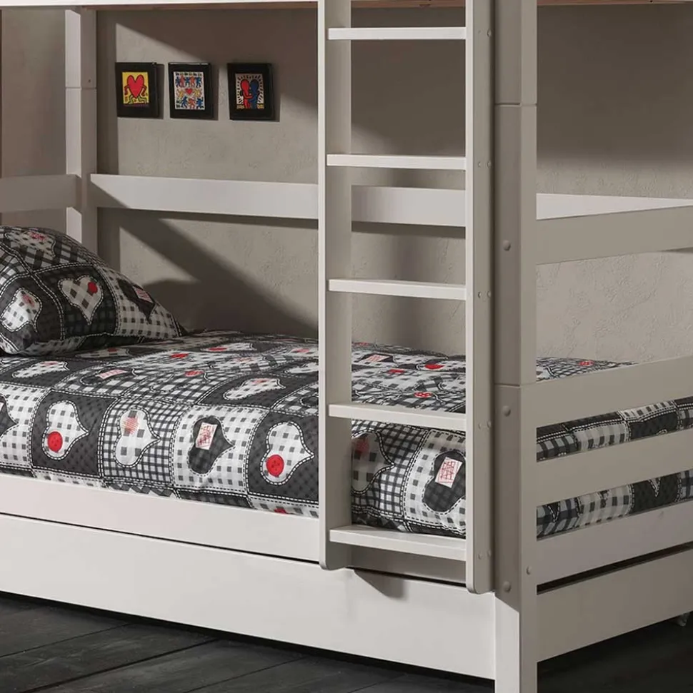 Weißes Etagenbett mit Ausziehbett - Sun