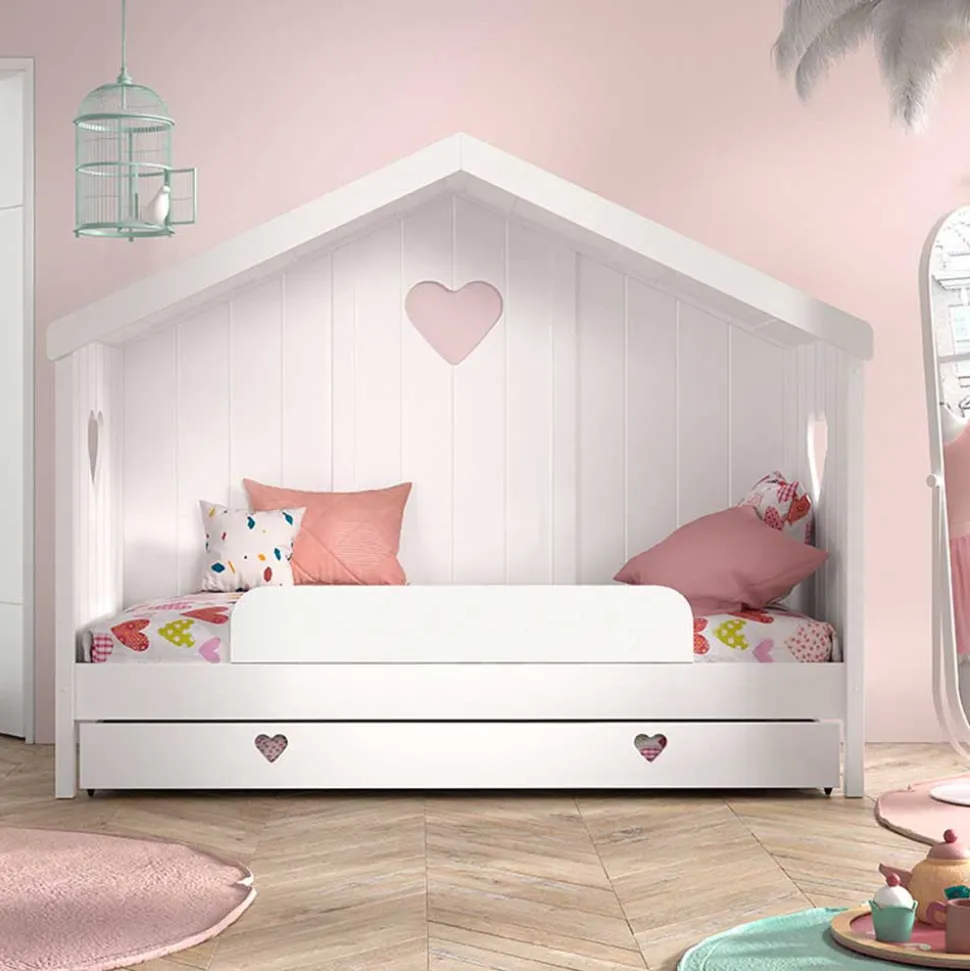 Weißes Hausbett dreiseitig geschlossen - Grandory