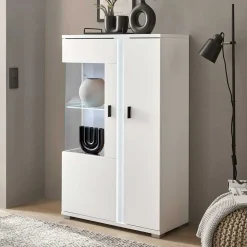 Weißes Highboard mit Glaseinsatz und LED Beleuchtung - Tirol