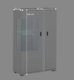 Weißes Highboard mit Glaseinsatz und LED Beleuchtung - Tirol