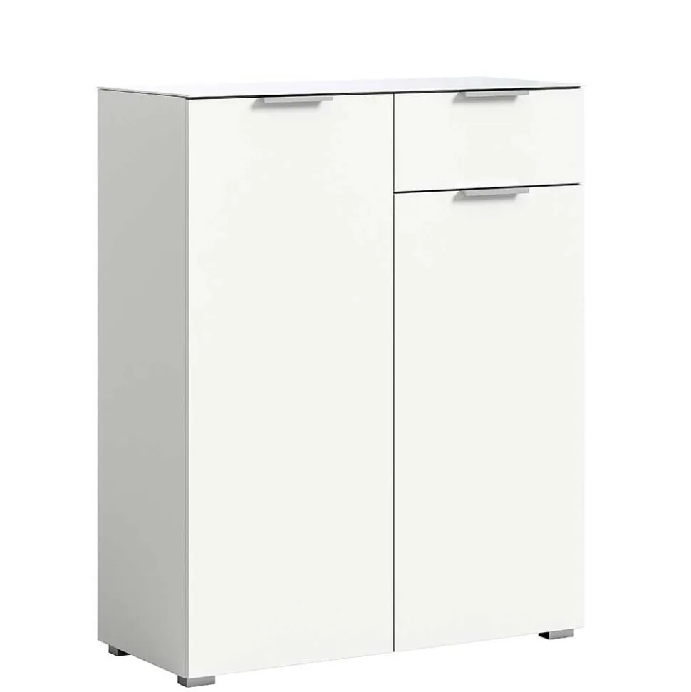 Weißes Highboard mit zwei Türen und Schublade - Intiatos