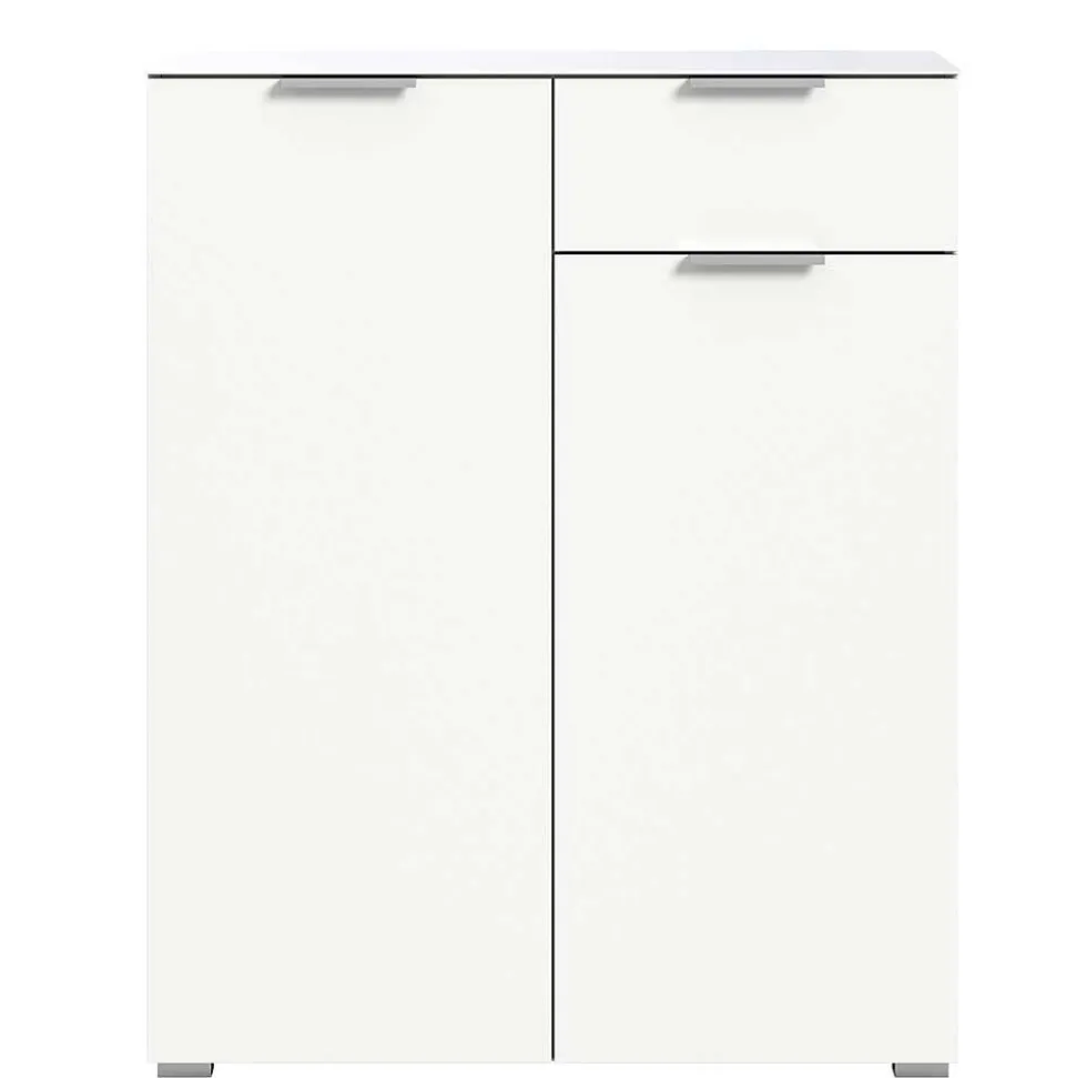 Weißes Highboard mit zwei Türen und Schublade - Intiatos