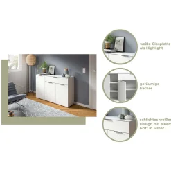 Weißes Highboard mit zwei Türen und Schublade - Intiatos