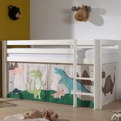 Weißes Hochbett für Kinder mit Dinos - Evanuela