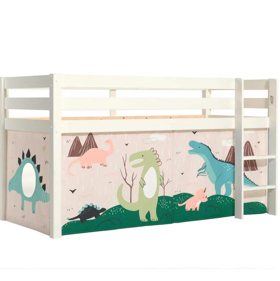 Weißes Hochbett für Kinder mit Dinos - Evanuela