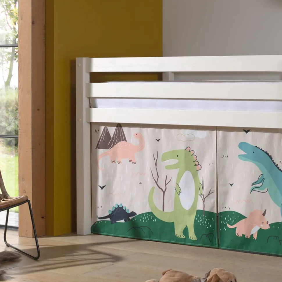 Weißes Hochbett für Kinder mit Dinos - Evanuela