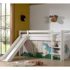 Weißes Hochbett mit Dino Vorhangset - Cironna