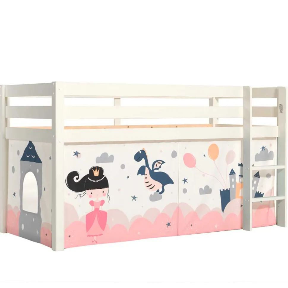 Weißes Hochbett mit gerader Leiter - Vicados