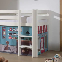 Weißes Hochbett mit Spielvorhang Zooladen - Nadals