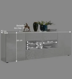 Weißes Hochglanz Sideboard 241 cm breit - Vascaub