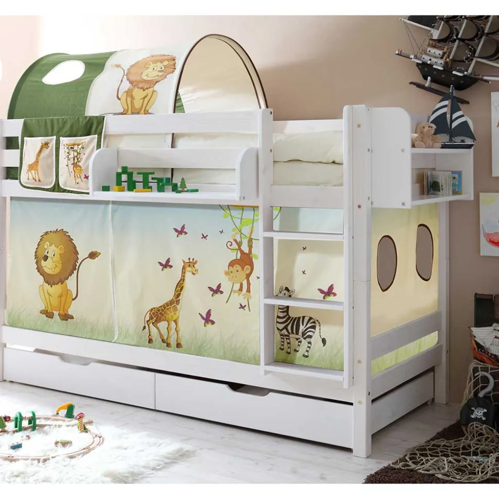 Weißes Kiefernholz Etagenbett mit Stauraum - Vionna