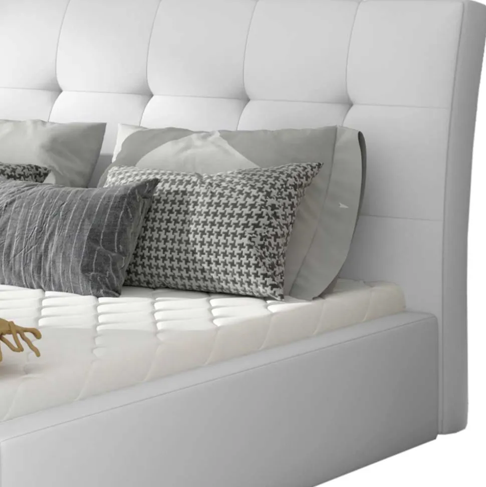 Weißes Kunstlederbett mit Bettkasten - Albin