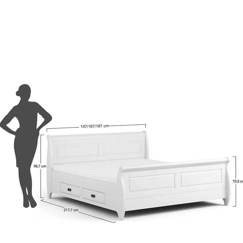 Weißes Landhausbett mit Schubladen - Presto