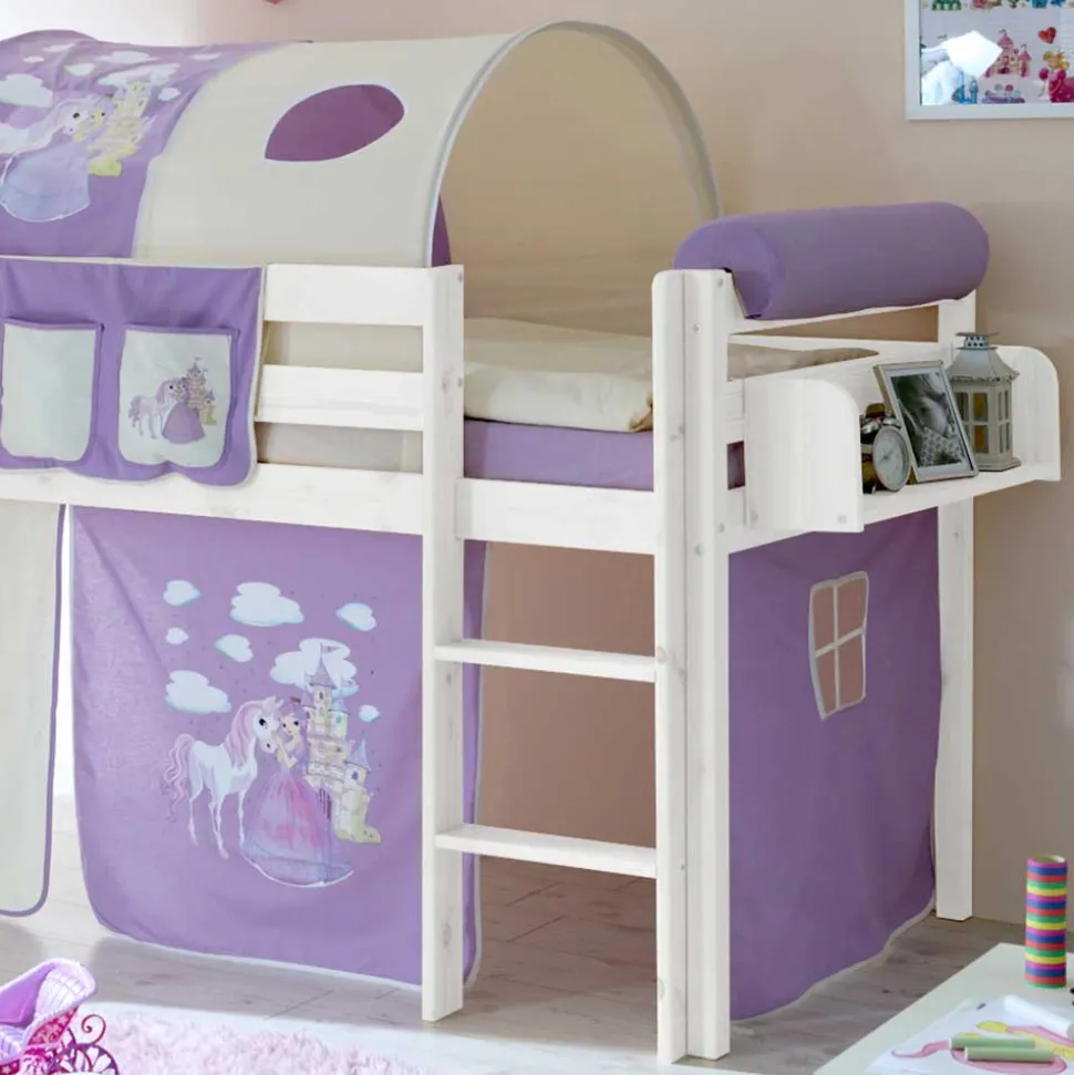 Weißes Rutsche Hochbett mit Turm & Tunnel - Tanko