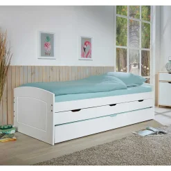 Weißes Schubkastenbett mit Ausziehbett - Becrux