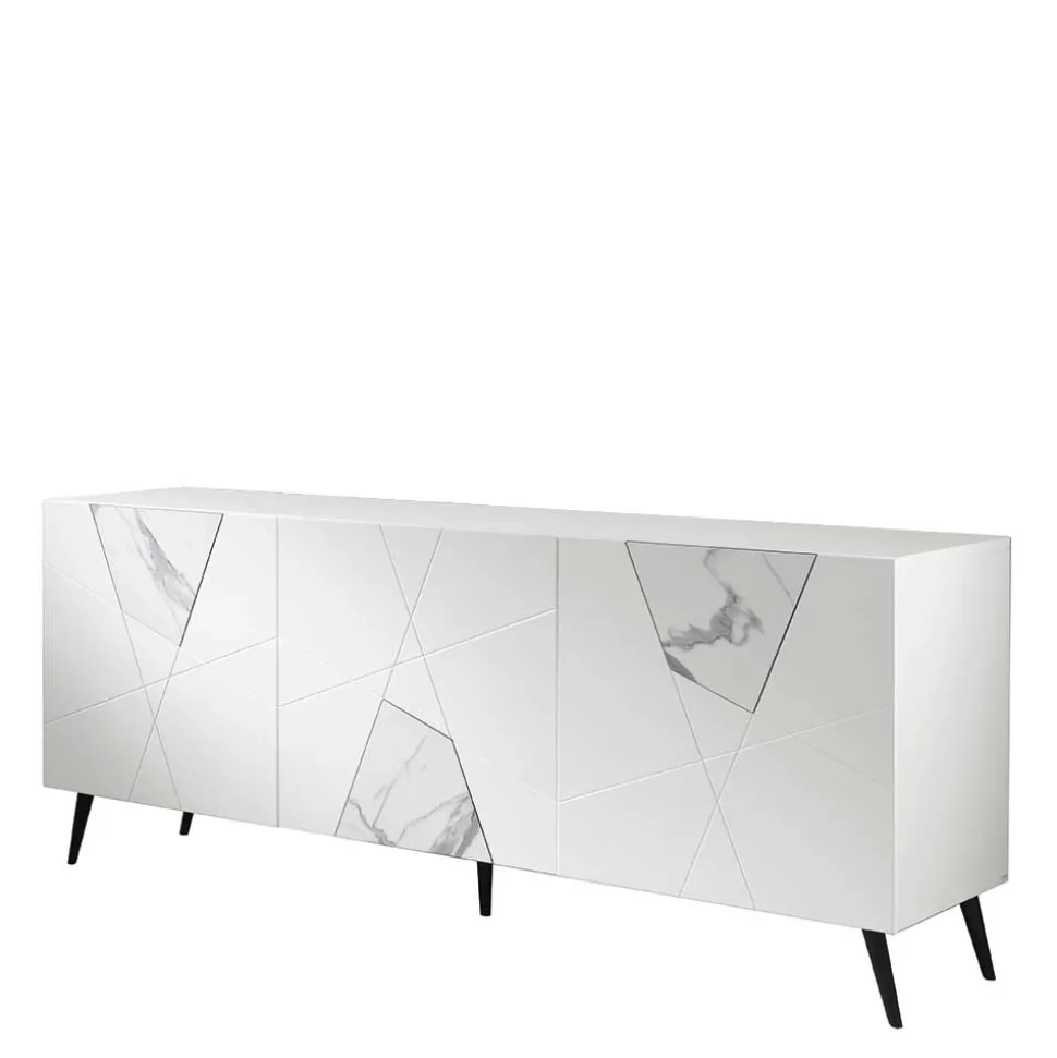 Weißes Sideboard mit Marmor Einsätzen Grau - Eleonora