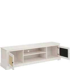 Weißes TV Board 2-türig mit Geflecht - Isvair