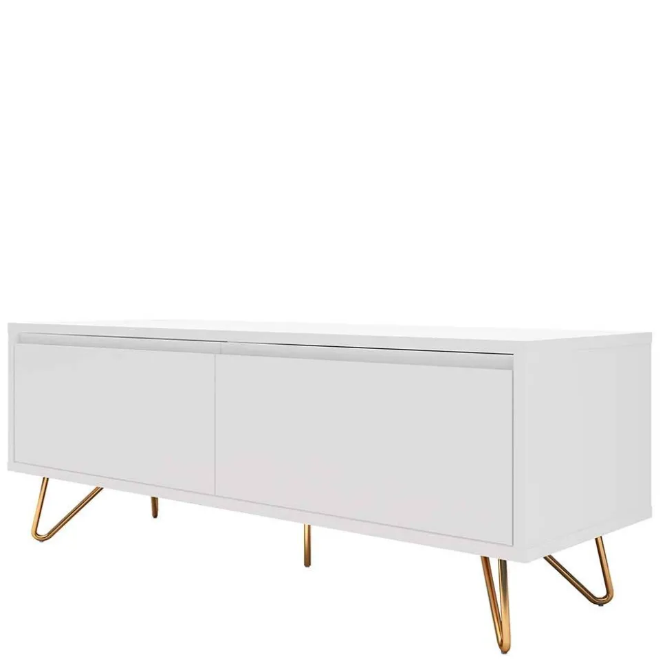 Weißes TV Lowboard mit Klappe & Schublade - Marmore