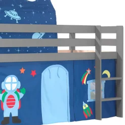 Weltall Kinder-Hochbett mit Tunnel & Vorhang - Conopca