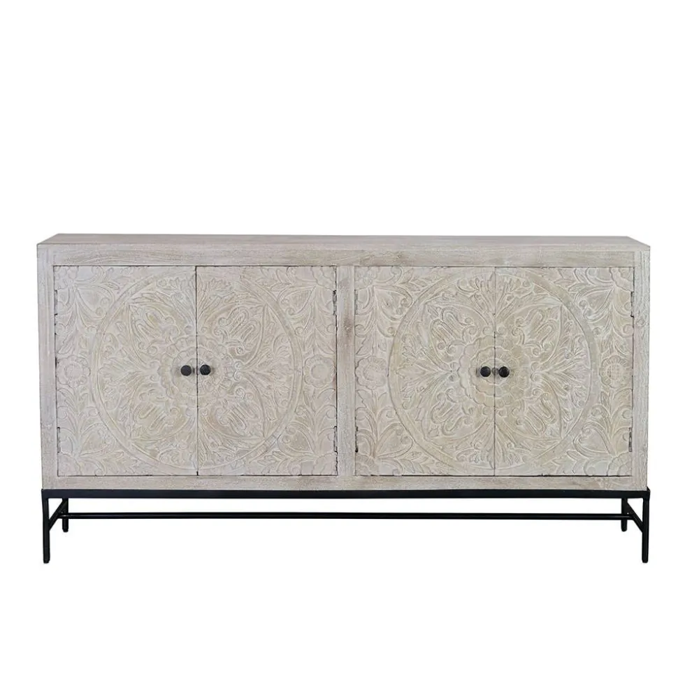 White Wash Sideboard mit Mandala Schnitzerei - Bonany