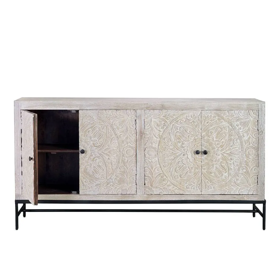 White Wash Sideboard mit Mandala Schnitzerei - Bonany