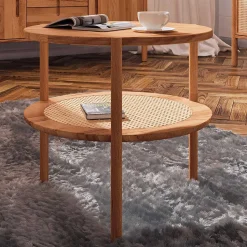 Wildbuche Couchtisch mit Ablage Wiener Geflecht - Indrya