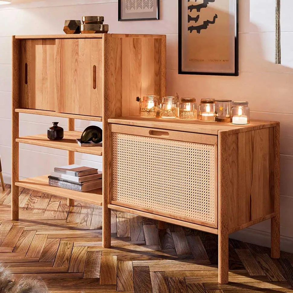 Wildbuche Holzregal mit Schiebetüren - Indrya