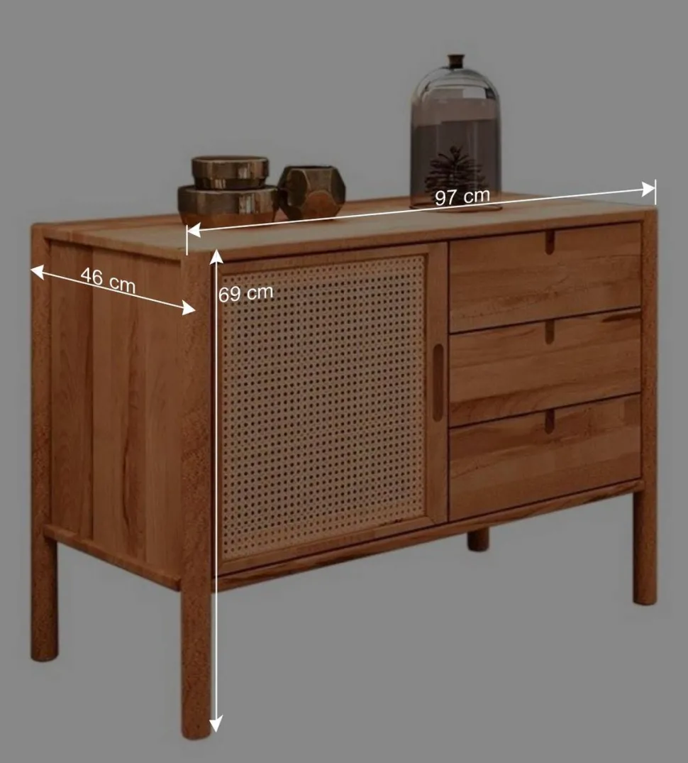 Wildbuche Kommode mit Wiener Geflecht Tür - Indrya