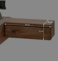 Wildeiche Balkenbett mit Leder-Kopfteil - Reneva