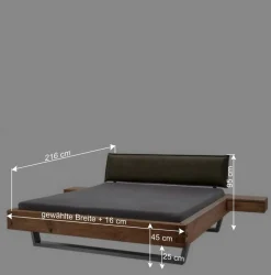 Wildeiche Balkenbett mit Leder-Kopfteil - Abrahams