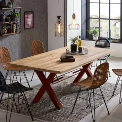 Wildeiche Baumkantentisch mit X Füßen - Vlacondra